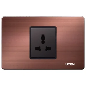 Bộ ổ cắm đơn 3 chấu UTEN màu gỗ Series A8 theo bộ