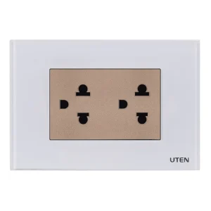 Bộ ổ cắm đôi US mặt kính UTEN Series Q120D màu vàng có đèn Led theo bộ