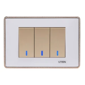 Bộ 3 công tắc Led UTEN màu A Series Q120D màu vàng có đèn Led theo bộ