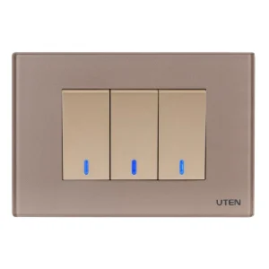 Bộ 3 công tắc Led mặt kính UTEN Series Q120D màu vàng có đèn Led theo bộ